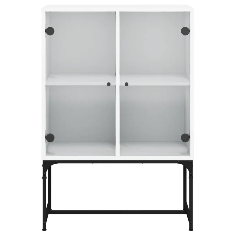 Armoire latérale portes vitrées design intemporel rangement 69 x 37 x 100 cm en bois blanc 02_0049350