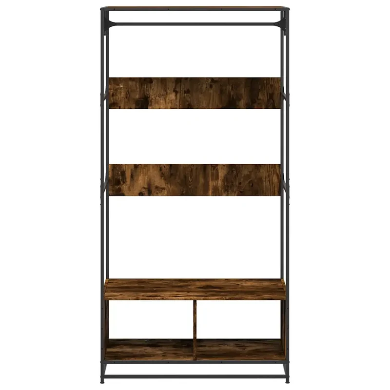 Armoire en bois d'ingénierie chêne fumé 90 x 50 x 180 cm design industriel espace de rangement pratique en bois d'ingénierie chêne fumé 02_0049678