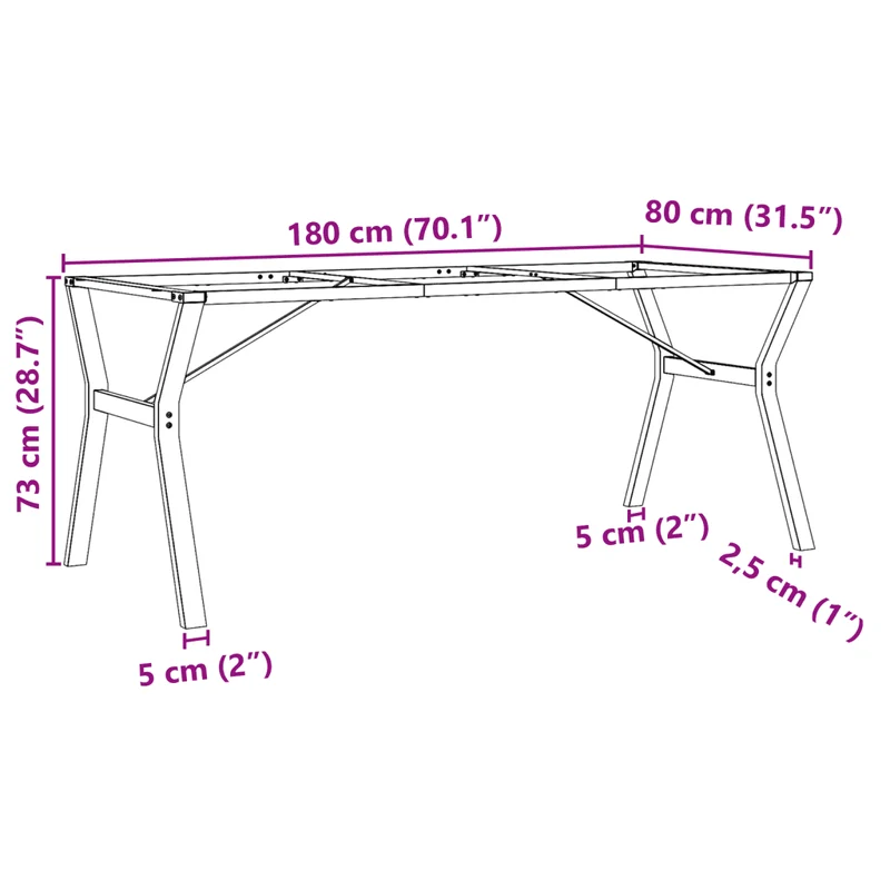 Pieds de table à manger cadre en Y 180 x 80 x 73 cm robustes stables style industriel en acier noir 02_0047264