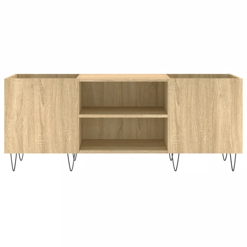 Armoire à disques vintage style industriel 121 x 38 x 48 cm rangement spacieux en bois d'ingénierie chêne sonoma 02_0049091