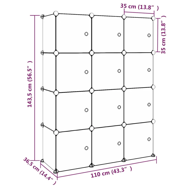 Armoire de rangement pour enfants 110 x 36,5 x 143,5 cm 12 cubes motifs colorés design moderne en PP vert 02_0047049