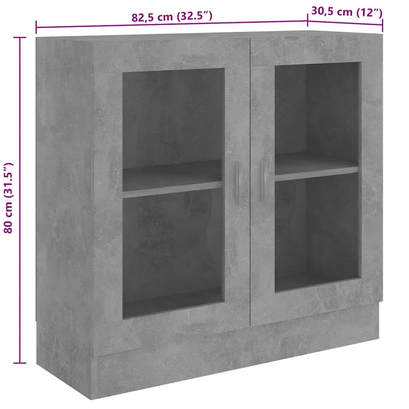 Armoire à vitrine design épuré salle de vie 82,5 x 30,5 x 80 cm en bois d'ingénierie gris béton 02_0047750