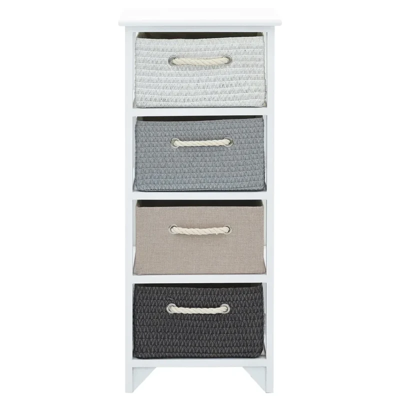 Armoire de rangement avec 4 tiroirs pratique style rustique pour hall 35 x 27 x 86 cm en bois blanc 02_0046276