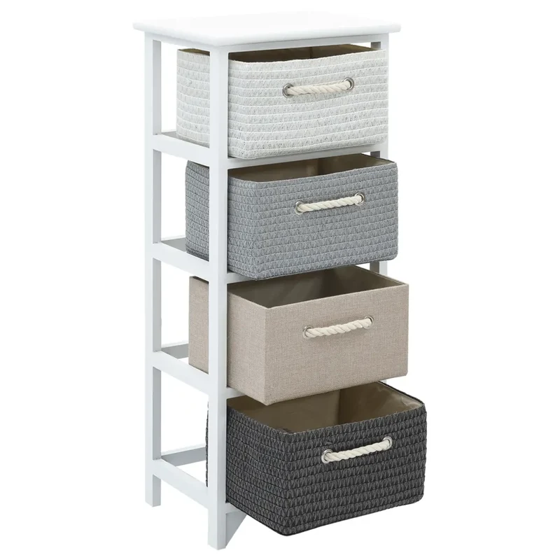 Armoire de rangement avec 4 tiroirs pratique style rustique pour hall 35 x 27 x 86 cm en bois blanc 02_0046276