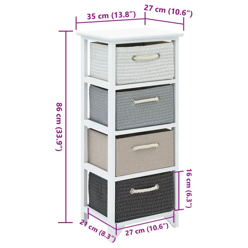 Armoire de rangement avec 4 tiroirs pratique style rustique pour hall 35 x 27 x 86 cm en bois blanc 02_0046276