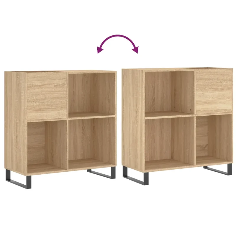 Armoire à disques rectangulaire pratique style industriel 84,5 x 38 x 89 cm en bois d'ingénierie chêne sonoma 02_0049177