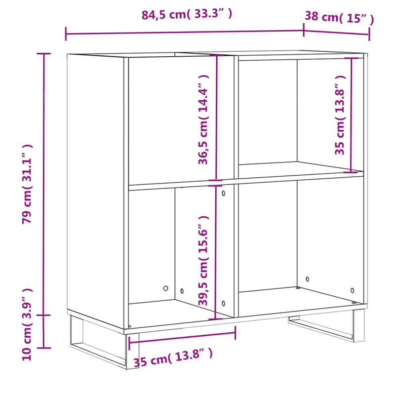 Armoire à disques rectangulaire pratique style industriel 84,5 x 38 x 89 cm en bois d'ingénierie chêne sonoma 02_0049177