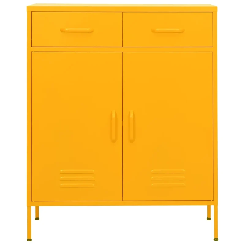 Armoire de rangement moderne en acier 80 x 35 x 101,5 cm avec 2 tiroirs et 1 étagère jaune moutarde 02_0046846