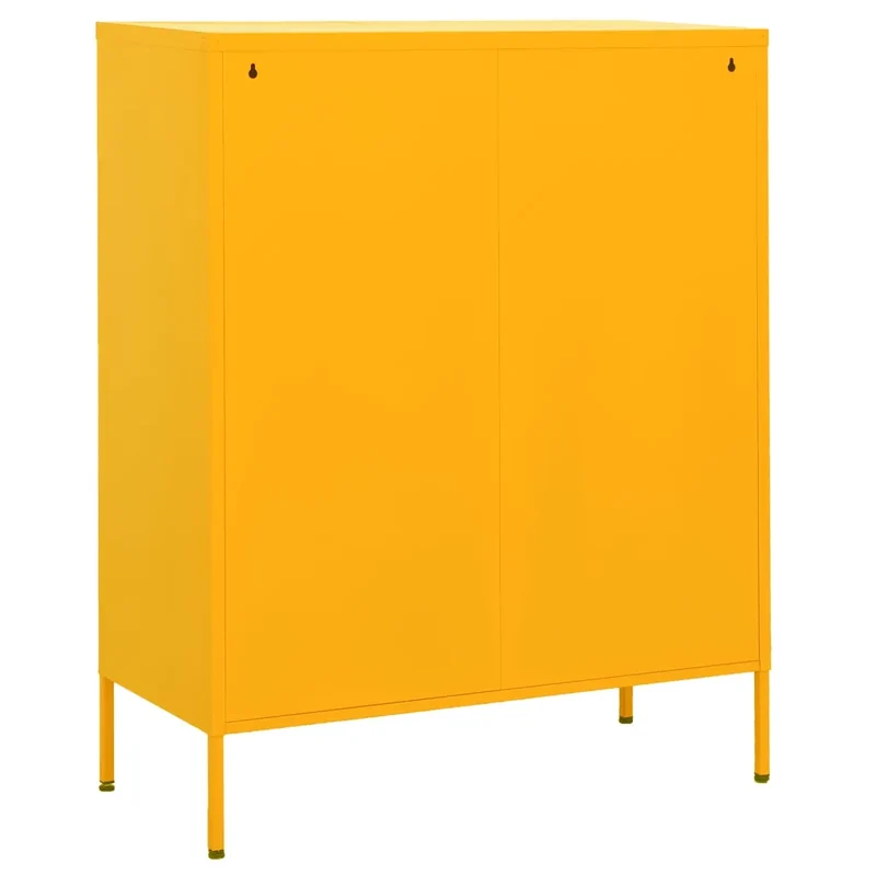 Armoire de rangement moderne en acier 80 x 35 x 101,5 cm avec 2 tiroirs et 1 étagère jaune moutarde 02_0046846