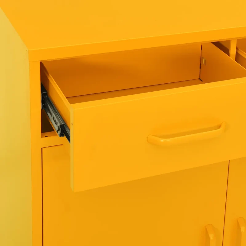 Armoire de rangement moderne en acier 80 x 35 x 101,5 cm avec 2 tiroirs et 1 étagère jaune moutarde 02_0046846
