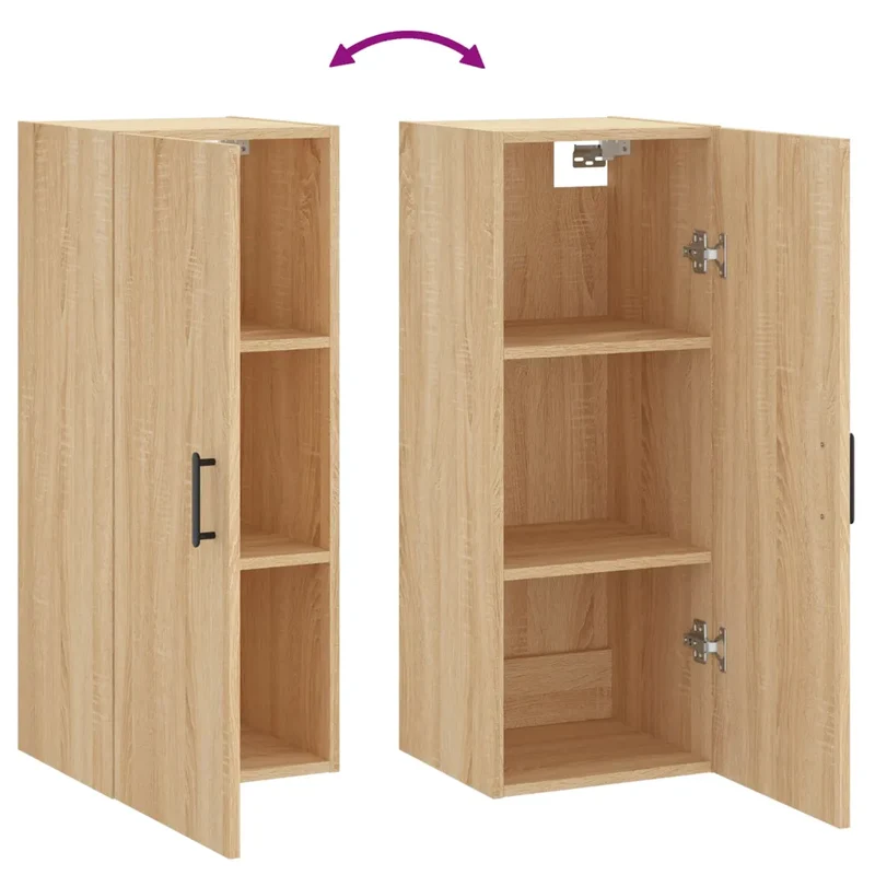 Armoire murale design pratique espace de rangement suspendue 34,5 x 34 x 90 cm en bois d'ingénierie chêne sonoma 02_0048666