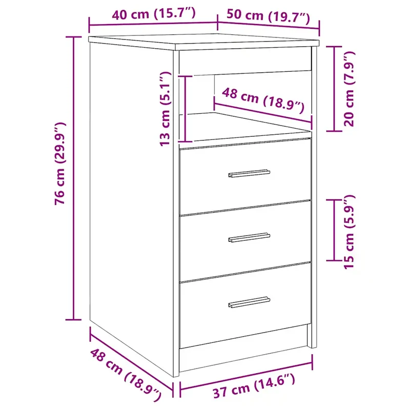 Armoire à tiroirs compacte avec étagère rangement 40 x 50 x 76 cm en bois d'ingénierie chêne sonoma 02_0047698