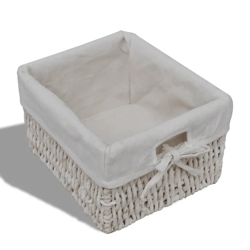 Armoire de rangement en bois design campagnard 60 x 30 x 63 cm avec 3 paniers en coton blanc 02_0046226