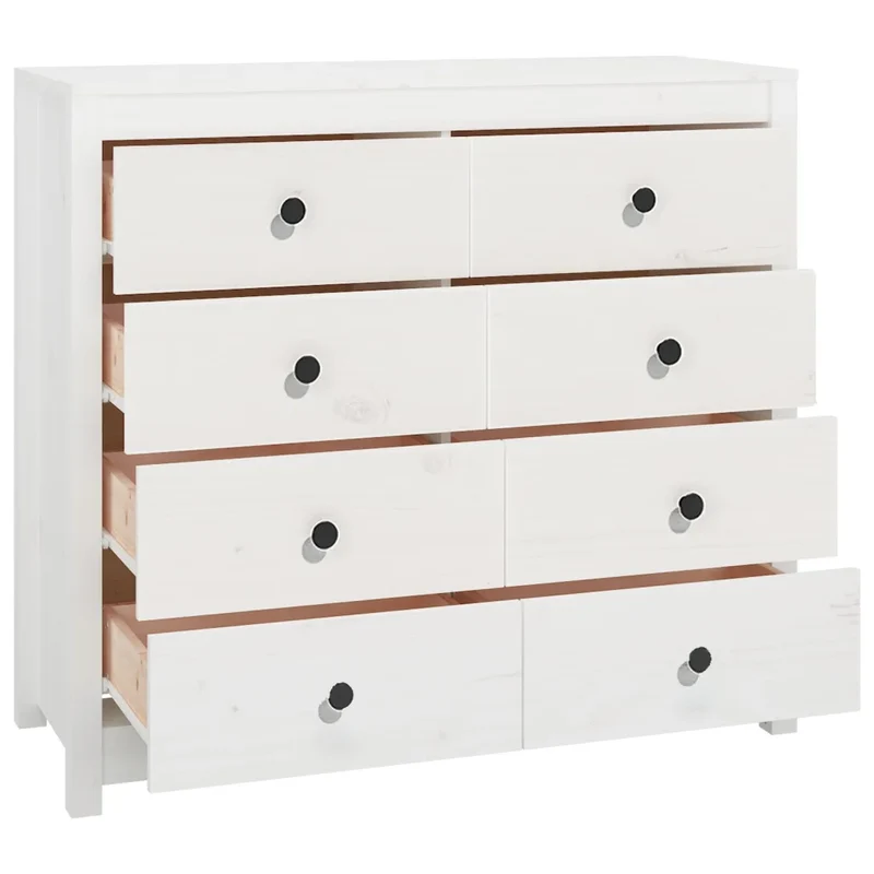 Armoire latérale pratique blanc 100 x 40 x 90 cm rangement spacieux style rustique en bois de pin massif blanc 02_0048461