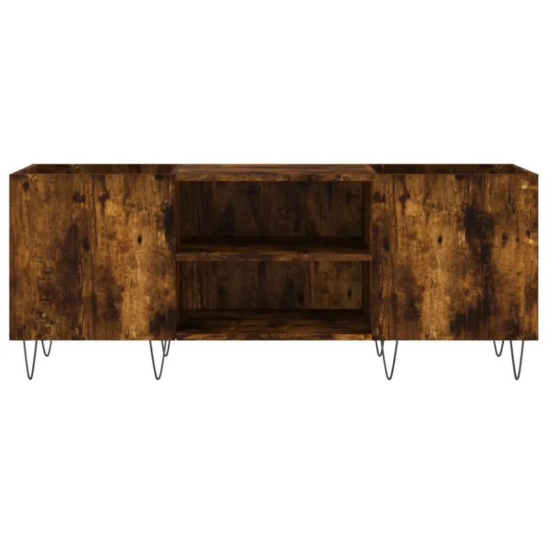 Armoire à disques en bois d'ingénierie chêne fumé 121 x 38 x 48 cm avec espace de rangement et style industriel 02_0049093