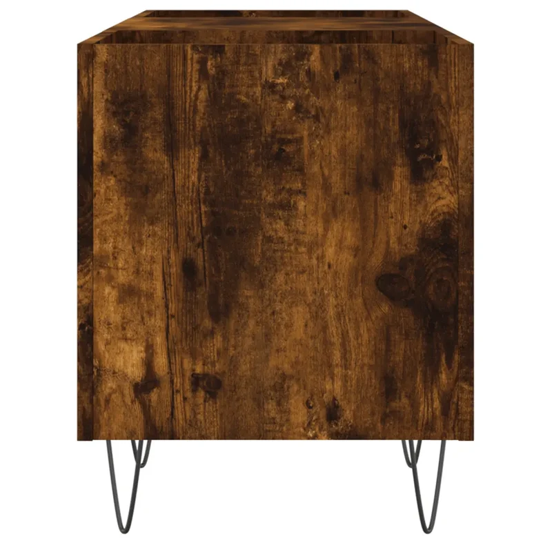 Armoire à disques en bois d'ingénierie chêne fumé 121 x 38 x 48 cm avec espace de rangement et style industriel 02_0049093