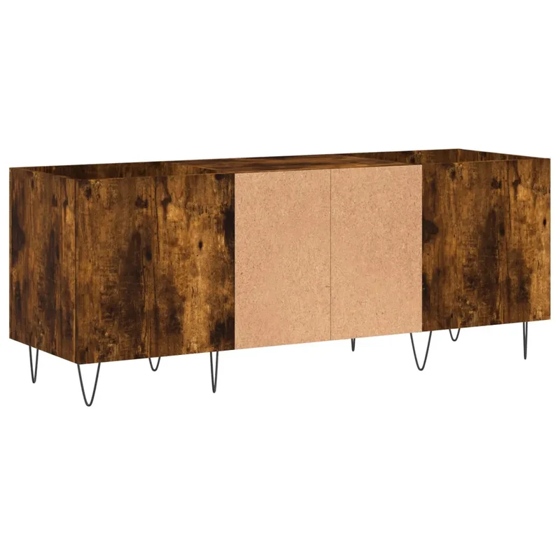 Armoire à disques en bois d'ingénierie chêne fumé 121 x 38 x 48 cm avec espace de rangement et style industriel 02_0049093