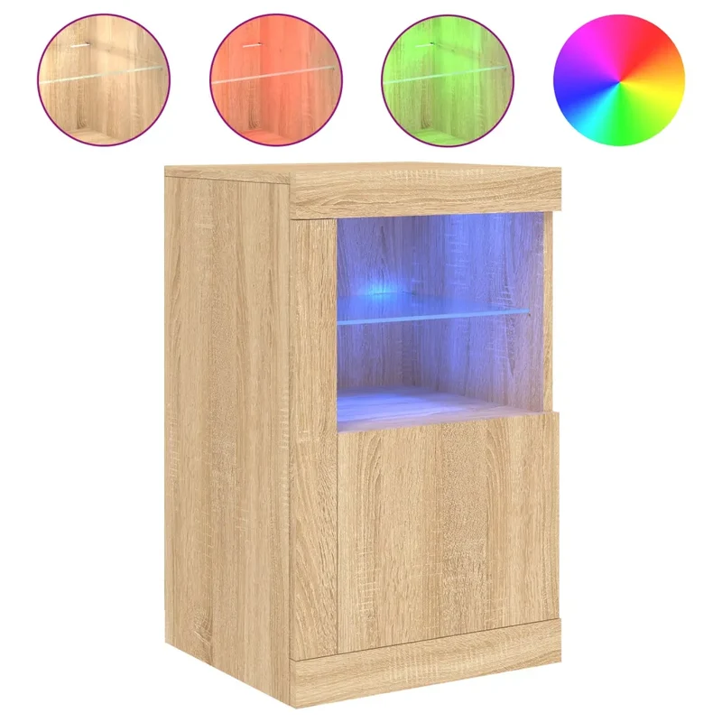 Lot de 2 armoires latérales modernes avec lumières LED 41 x 37 x 67 cm en bois d'ingénierie chêne sonoma 02_0049368