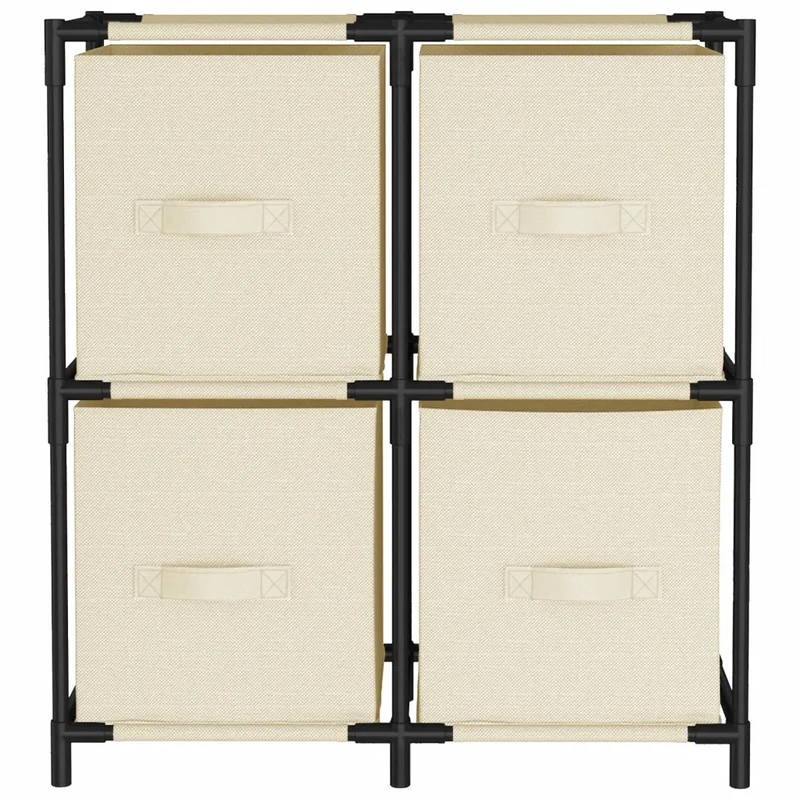 Armoire de rangement 4 paniers en tissu crème 63 x 30 x 71 cm structure stable design moderne en acier crème 02_0046935