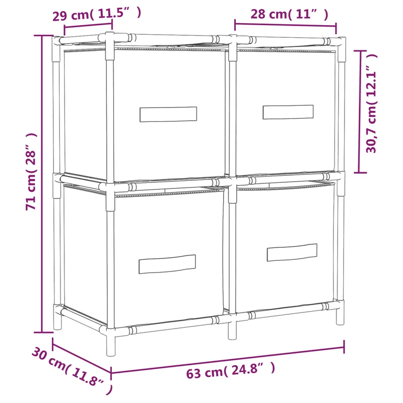 Armoire de rangement 4 paniers en tissu crème 63 x 30 x 71 cm structure stable design moderne en acier crème 02_0046935