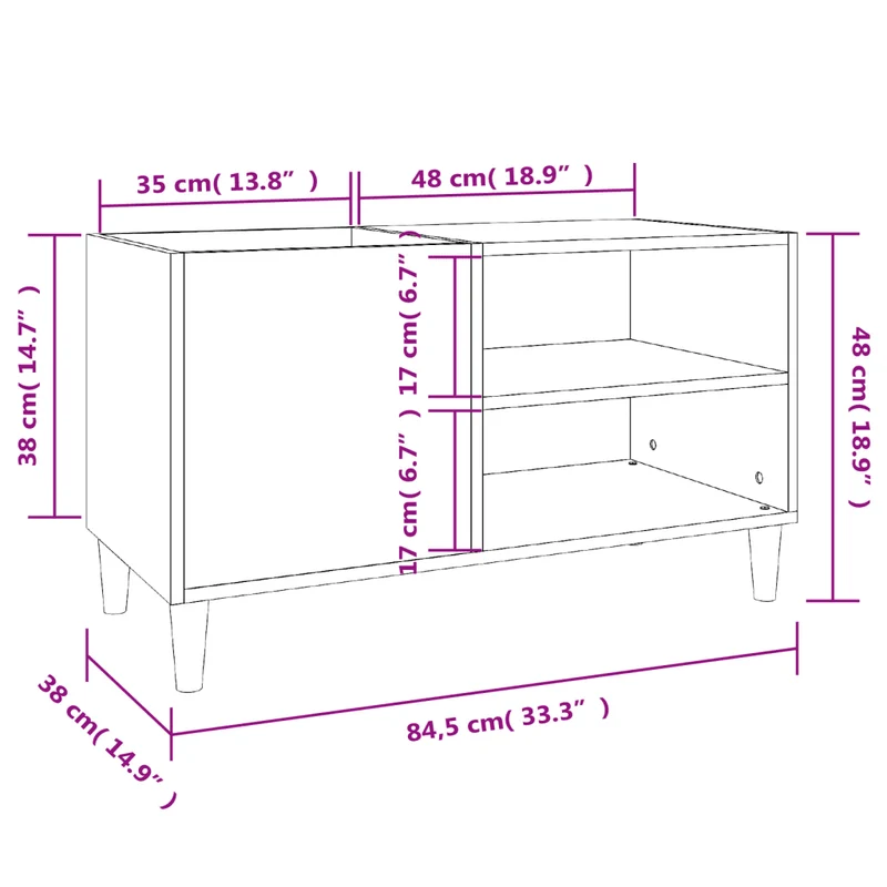 Armoire à disques classique avec grand espace de rangement 84,5 x 38 x 48 cm en bois d'ingénierie gris 02_0049200