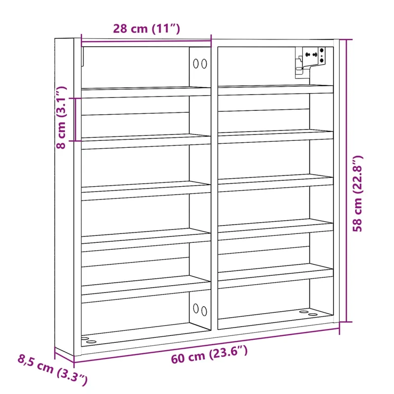 Armoire à vitrine classique moderne 60 x 8 x 58 cm rangement pratique salon chambre en bois d'ingénierie noir 02_0049519