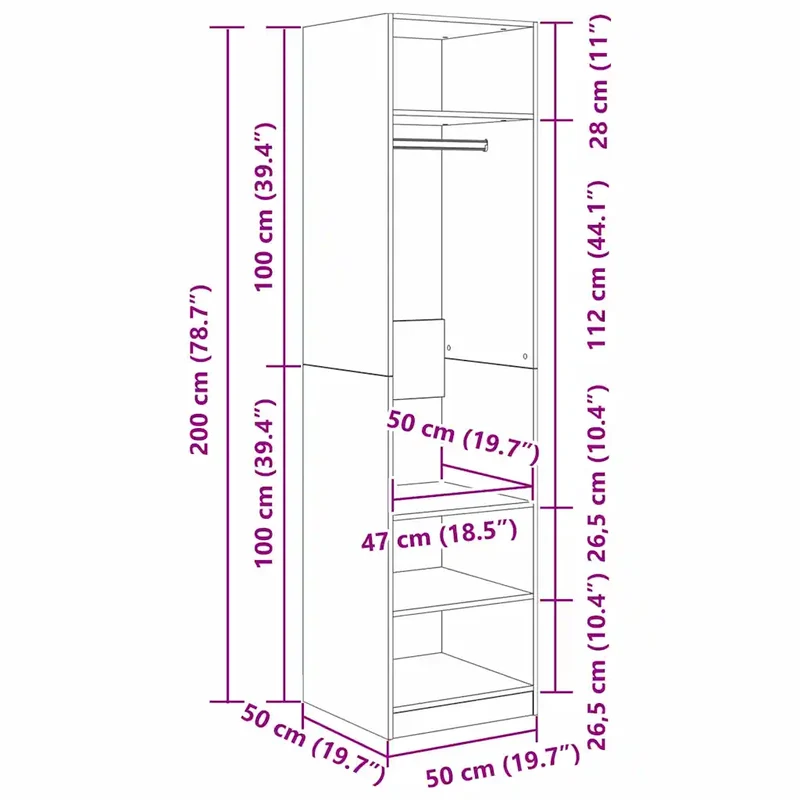 Armoire moderne minimaliste rangement intérieur 50 x 50 x 200 cm en bois d'ingénierie chêne noir 02_0052446