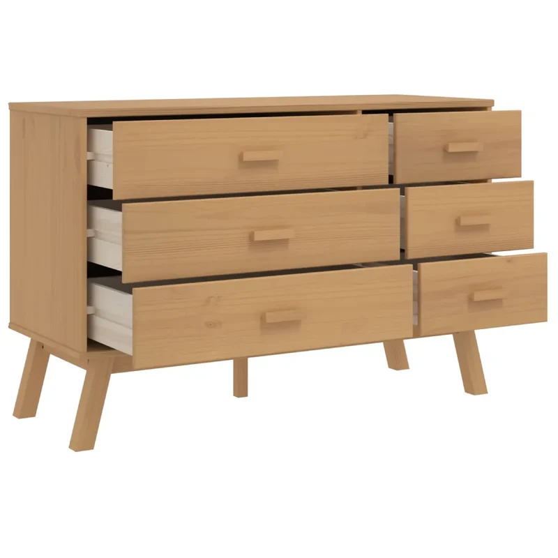 Armoire à tiroirs design scandinave 111 x 42 x 73,5 cm avec grand espace de rangement ambiance cosy en bois de pin marron 02_0047358