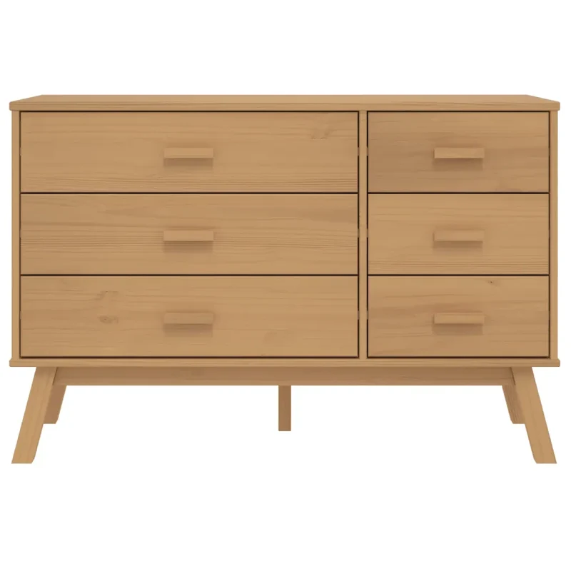 Armoire à tiroirs design scandinave 111 x 42 x 73,5 cm avec grand espace de rangement ambiance cosy en bois de pin marron 02_0047358