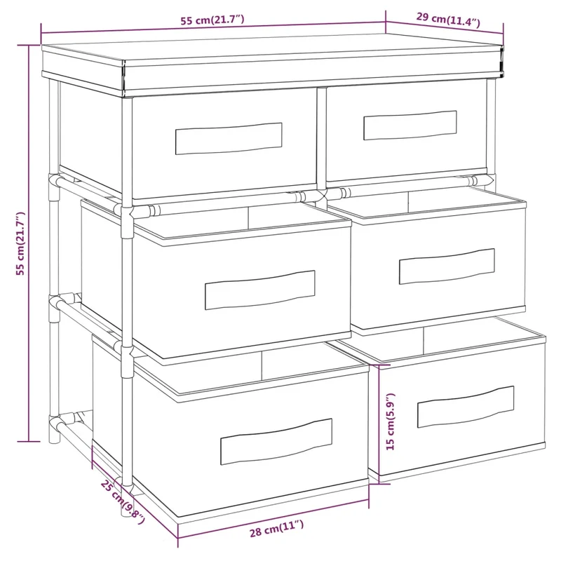 Armoire de rangement moderne avec 6 tiroirs 55 x 29 x 55 cm espace organisé design simple en acier noir 02_0046936