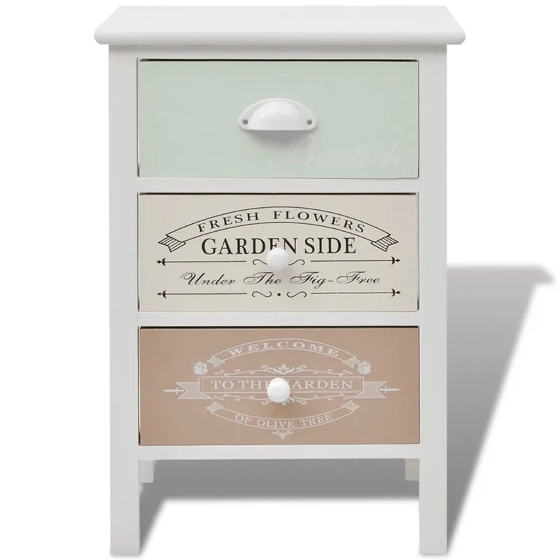 Armoire de rangement avec 3 tiroirs style français rustique 38 x 28 x 57 cm en bois blanc 02_0046273