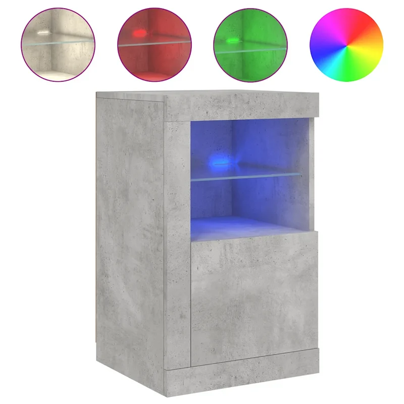 Armoire latérale avec éclairage LED tendance grand espace de rangement 41 x 37 x 67 cm en bois gris béton 02_0049369