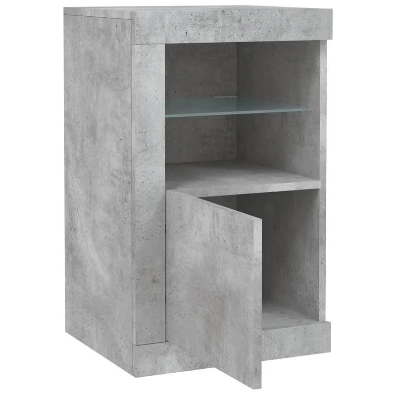 Armoire latérale avec éclairage LED tendance grand espace de rangement 41 x 37 x 67 cm en bois gris béton 02_0049369