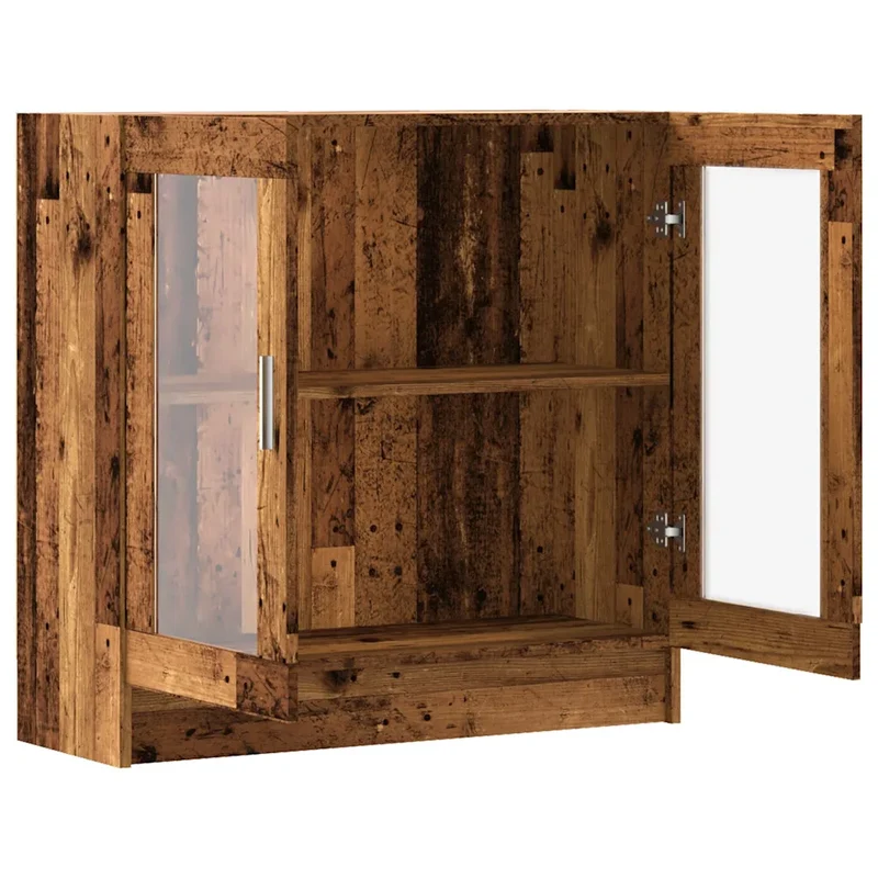 Meuble armoire à livres classique épuré 82 x 30 x 80 cm avec portes vitrées en bois d'ingénierie vieux bois 02_0050780