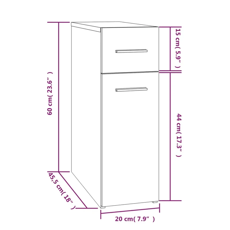 Armoire apothicaire spacieuse rangement 20 x 45,5 x 60 cm finition mate en bois d'ingénierie gris 02_0048250