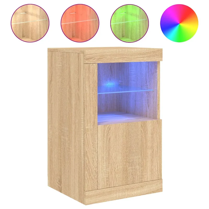 Armoire latérale design contemporain avec éclairage LED 41 x 37 x 67 cm en bois d'ingénierie chêne sonoma 02_0049367