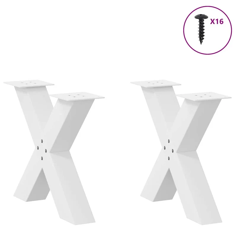Lot de 2 pieds de table basse en forme de X 50 x 43 cm avec niveleurs réglables design moderne en acier blanc 02_0057229