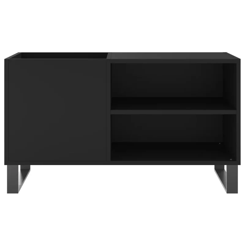 Armoire à disques pratique et classique 85 x 38 x 48 cm grand espace de rangement style industriel en bois noir 02_0049116