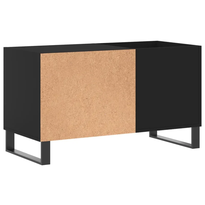 Armoire à disques pratique et classique 85 x 38 x 48 cm grand espace de rangement style industriel en bois noir 02_0049116