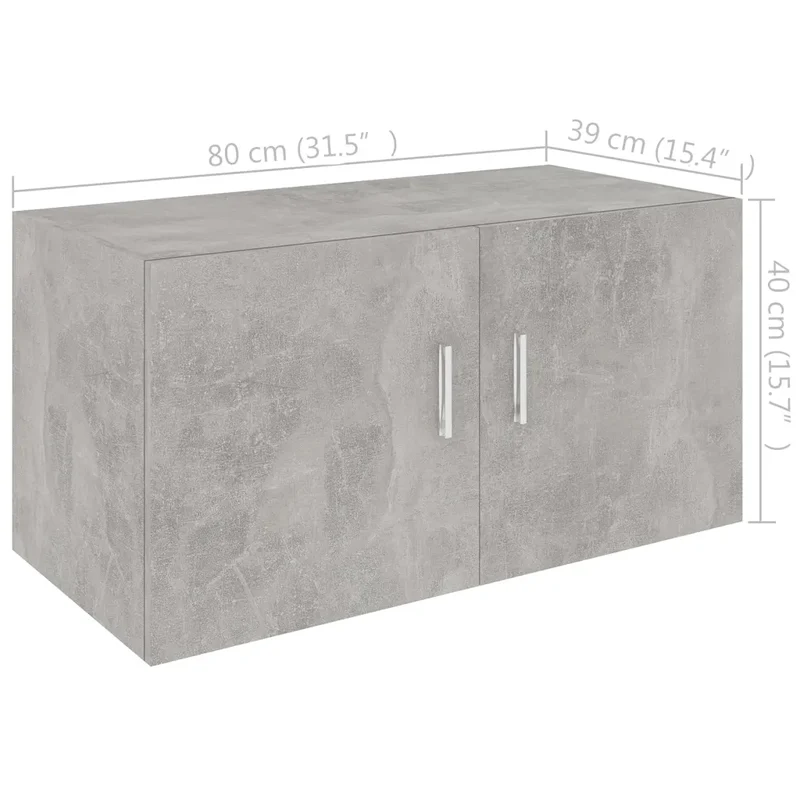 Armoire murale flottante moderne avec 2 portes 80 x 39 x 40 cm en bois d'ingénierie gris béton 02_0047770