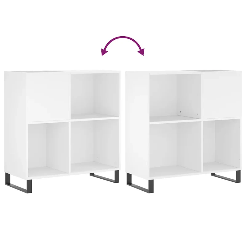 Armoire à disques classique 84,5 x 38 x 89 cm grand espace de rangement style industriel en bois d'ingénierie blanc 02_0049175