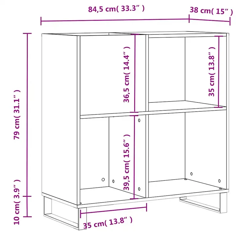 Armoire à disques classique 84,5 x 38 x 89 cm grand espace de rangement style industriel en bois d'ingénierie blanc 02_0049175