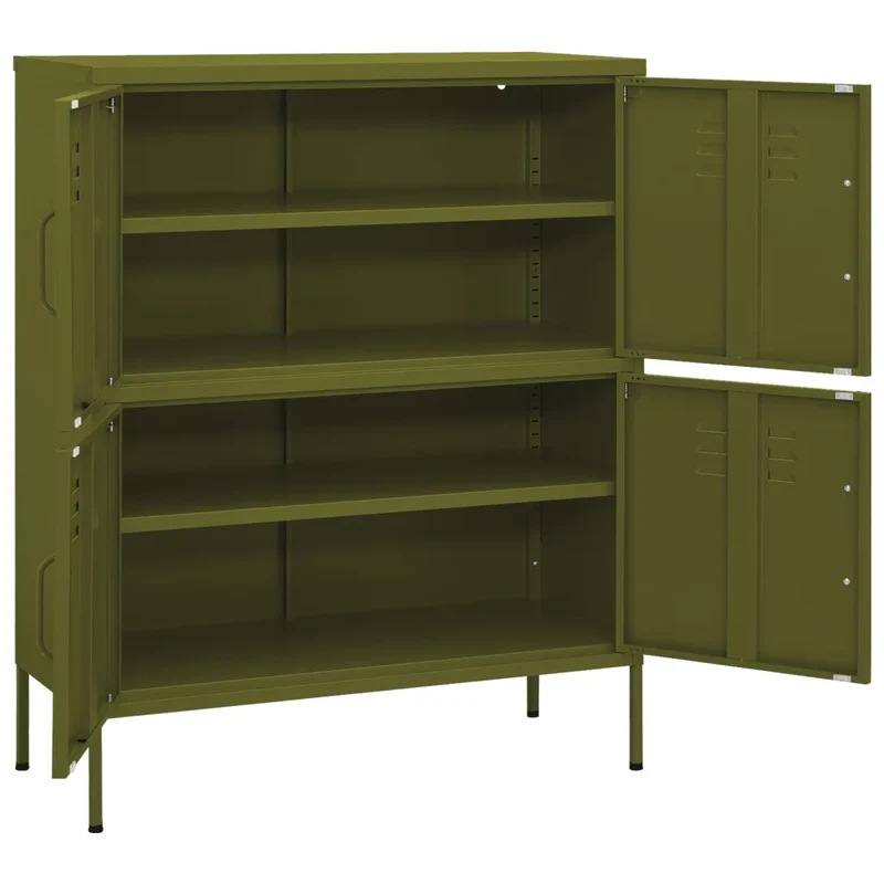 Armoire de rangement moderne avec 2 étagères réglables 80 x 35 x 101 cm en acier vert olive 02_0046826