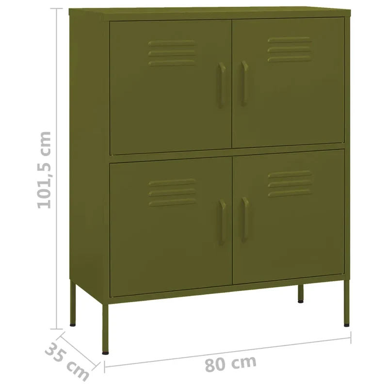 Armoire de rangement moderne avec 2 étagères réglables 80 x 35 x 101 cm en acier vert olive 02_0046826