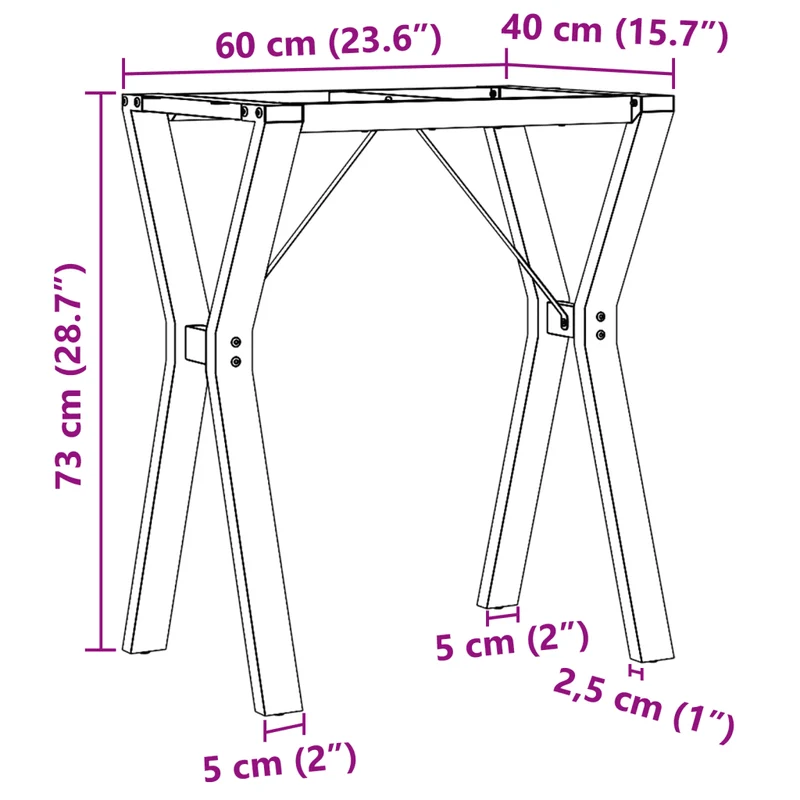 Pieds de table à manger cadre en Y 60 x 40 x 73 cm robustes et stables style industriel en acier noir 02_0047257