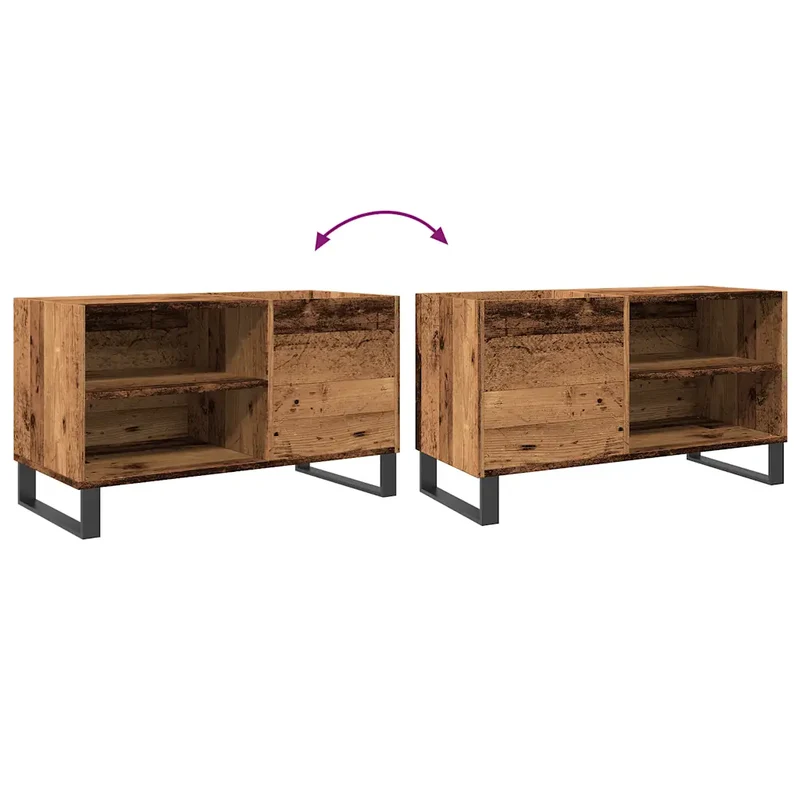 Armoire à disques vintage bois 84,5 x 38 x 48 cm grand espace de rangement style industriel en bois vieux 02_0051124