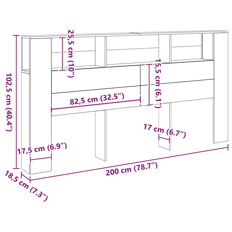 Armoire de tête de lit contemporaine avec rangement 200 x 18,5 x 102,5 cm en bois d'ingénierie chêne artisanal 02_0050975