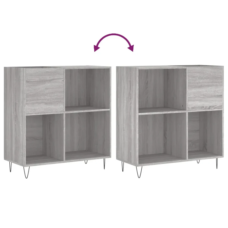 Armoire à disques pratique rangement vinyles 84,5 x 38 x 89 cm style industriel en bois d'ingénierie gris 02_0049173
