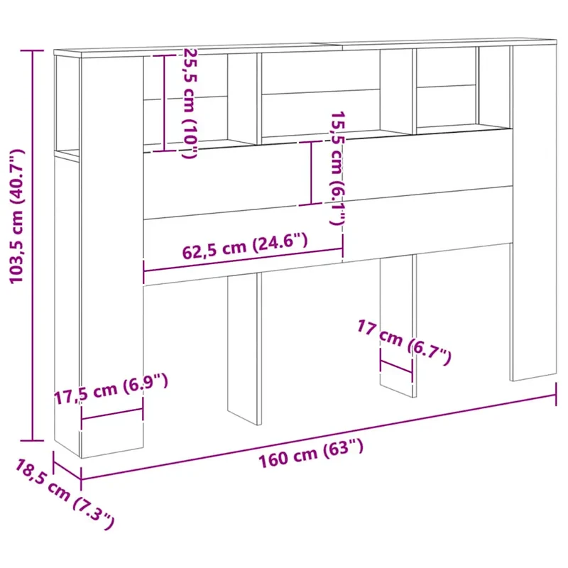 Tête de lit bibliothèque gain de place 160 x 18 x 103 cm pour chambre élégante en bois d'ingénierie chêne artisanal 02_0050971