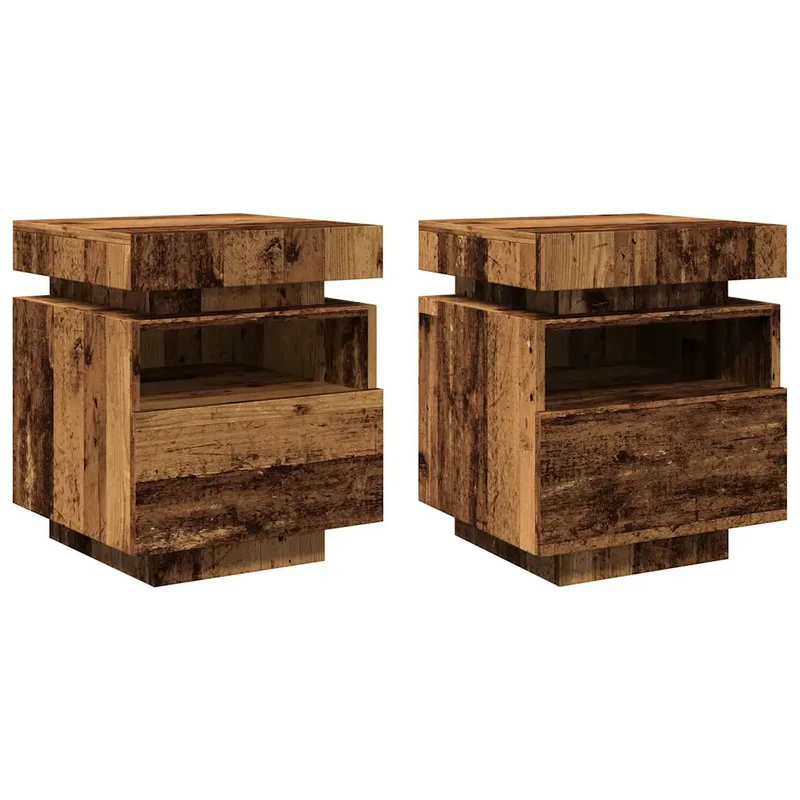 Lot de 2 tables de chevet pratiques avec éclairage LED 40 x 39 x 48 cm en bois d'ingénierie vieux bois 02_0051159